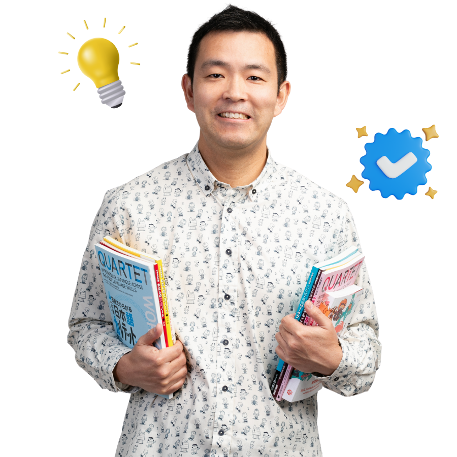 Takeshi sensei con libros de japonés